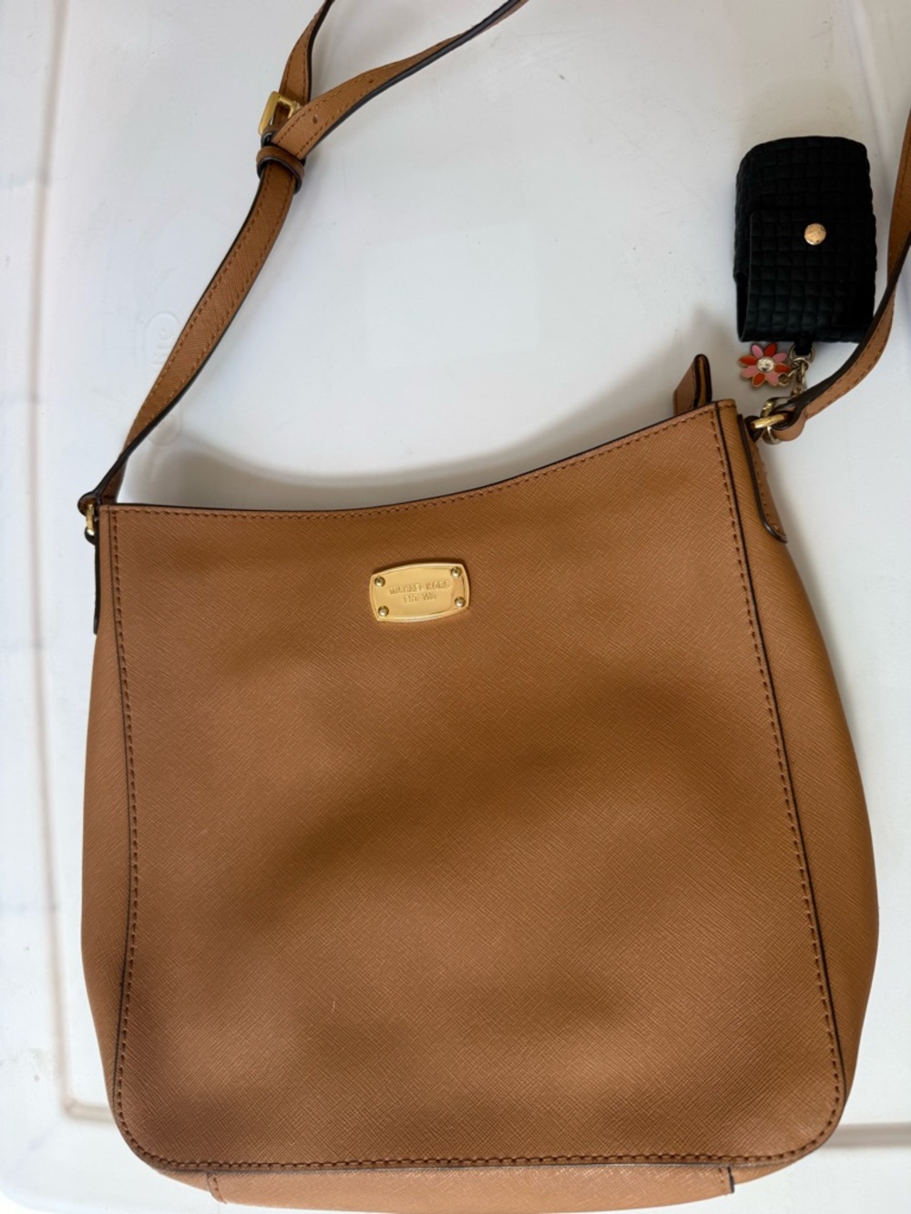 Michael Kors Cognac Saffiano Leather Shoulder Bag with Gold Plate
